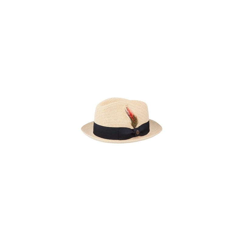 Pinch Crown Toyo Braided Natural/Black Trilby - Jaxon & James