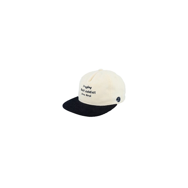 Golf Addict Cord Ivory/Black 5-panel Snapback - Pins & Stripes