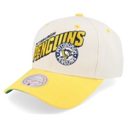 Pittsburgh Penguins Retro Type Pro Off White/Yellow Adjustable - Mitchell & Ness