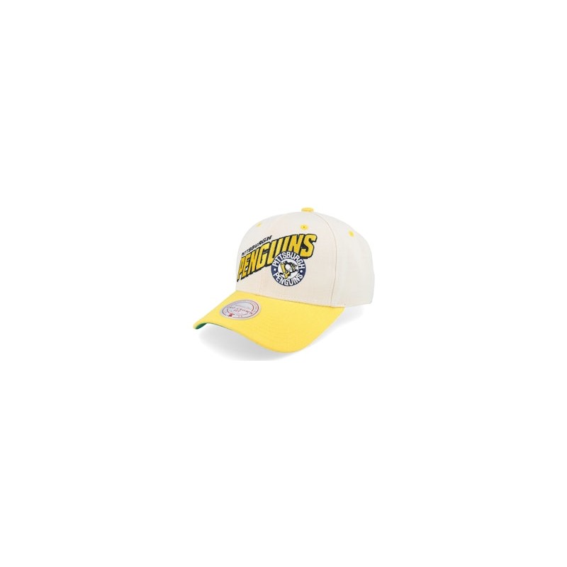 Pittsburgh Penguins Retro Type Pro Off White/Yellow Adjustable - Mitchell & Ness