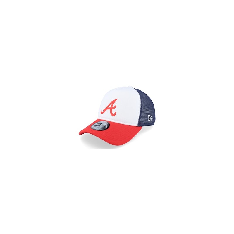 Atlanta Braves MLB Logo White/Scarlet/Navy A-Frame Trucker - New Era