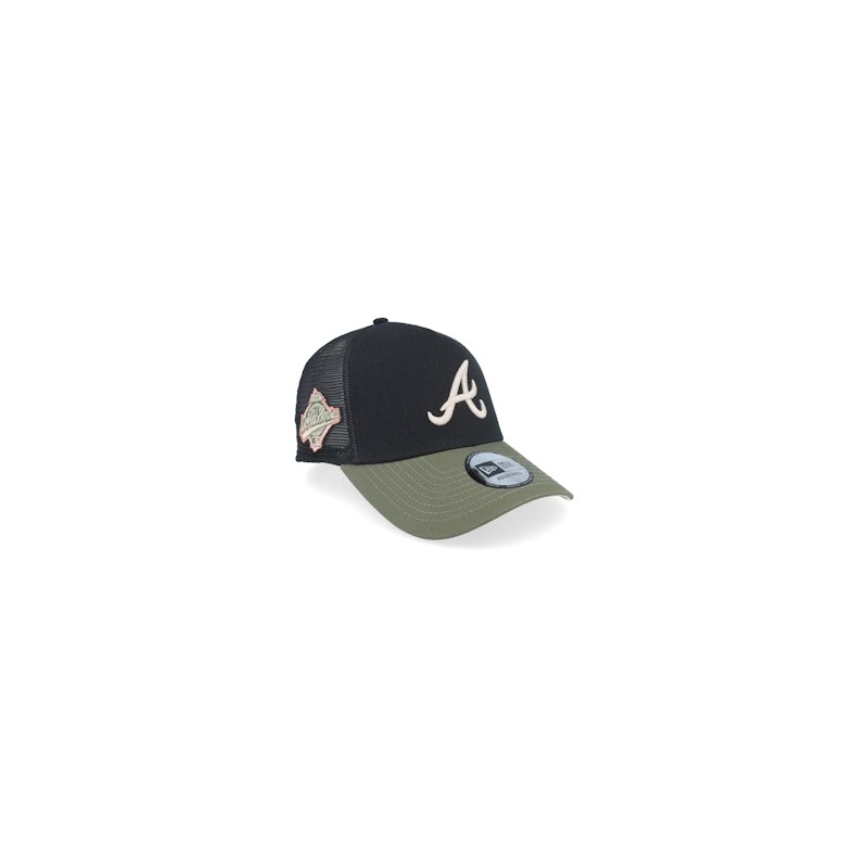 Hatstore Exclusive x Atlanta Braves MLB World Series Black/Olive/Pink A-frame Trucker - New Era