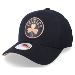 Hatstore Exclusive x Boston Celtics Leather Logo Black Adjustable - Mitchell & Ness