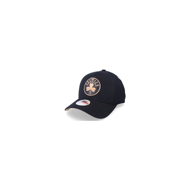 Hatstore Exclusive x Boston Celtics Leather Logo Black Adjustable - Mitchell & Ness