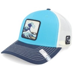 Hokusai The Great Wave Blue Teal/Birch/Navy A-Frame Trucker - Public Domain