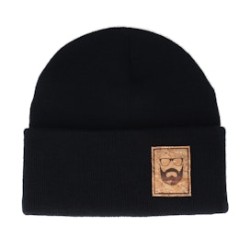 Logo Patch Black Beanie - Bearded Man